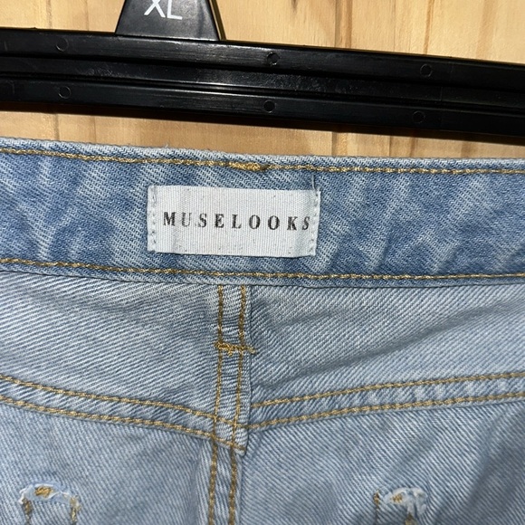 Muselook Distressed Light Blue Women's High Rise Distressed Mom Jeans - Picture 5 of 6